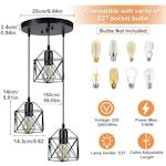 Vintage 3-Light Pendant Light - E27 Base alternate 3