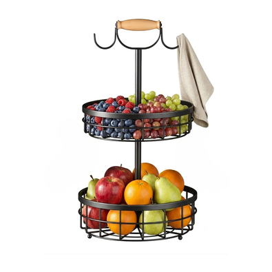 2-Tier Fruit Basket Bowl with Dual Banana Hanger cover