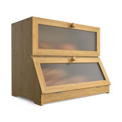 Double Layer Bamboo Bread Box - Natural cover
