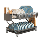 2 Tier Dish Drying Rack with Drain Tray - Black