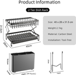 2 Tier Dish Drying Rack with Drain Tray - Black alternate 1