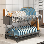 2 Tier Dish Drying Rack with Drain Tray - Black alternate 2
