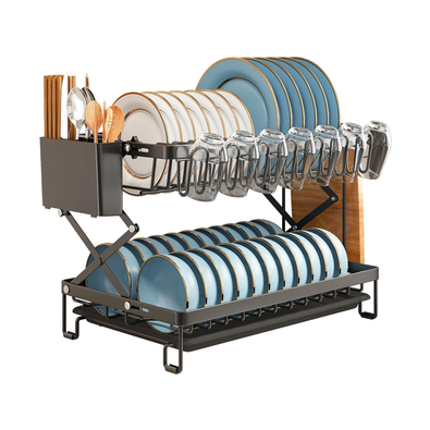 2 Tier Dish Drying Rack with Drain Tray - Black cover