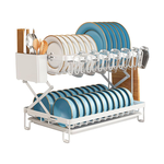 2 Tier Dish Drying Rack with Drain Tray - White