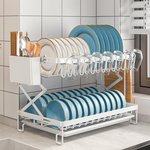 2 Tier Dish Drying Rack with Drain Tray - White alternate 2