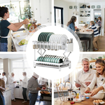 2 Tier Dish Drying Rack with Drain Tray - White alternate 8