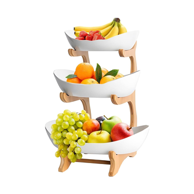 3-Tier Fruit Bowl Basket with Bamboo Stand cover
