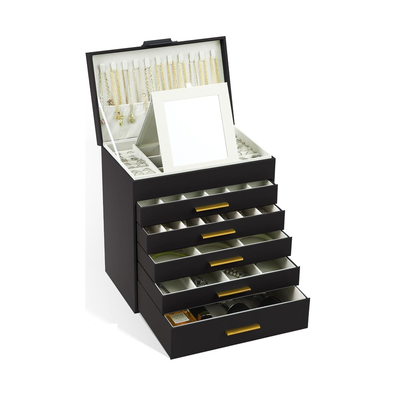 6-Layer Jewellery Box with Mirror - Black cover