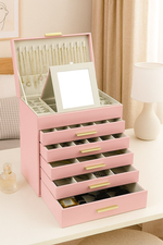 6-Layer Jewellery Box with Mirror - Pink alternate 1