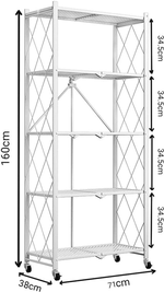 5-Tier Foldable Storage Shelf with Wheels - White alternate 2