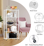 5-Tier Foldable Storage Shelf with Wheels - White alternate 5