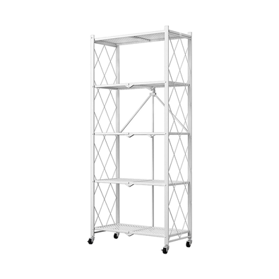 5-Tier Foldable Storage Shelf with Wheels - White cover