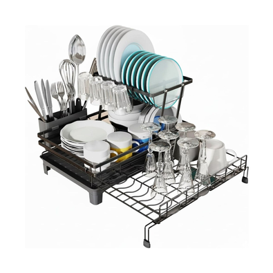 2-Tier Expandable Dish Drying Rack - Black cover