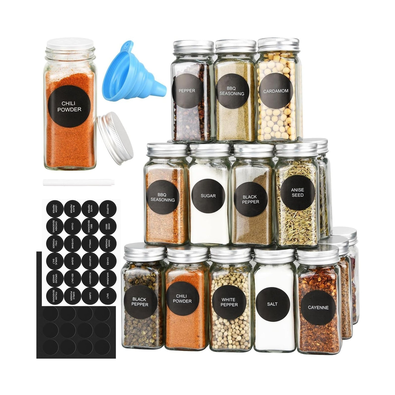 24 Glass Spice Jars with Metal Lids cover