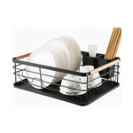 Dish Drying Rack with Wooden Handles - Black