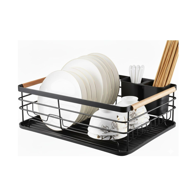 Dish Drying Rack with Wooden Handles - Black cover