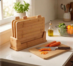 Bamboo Cutting Board Set with Stand 4 Pieces alternate 1