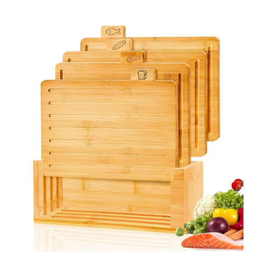 Bamboo Cutting Board Set with Stand 4 Pieces cover