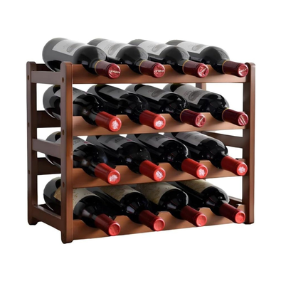 4 Tier Wooden Wine Rack for 16 Bottles - Brown cover