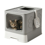 Foldable Enclosed Cat Litter Box with Scoop - Grey