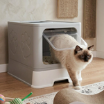 Foldable Enclosed Cat Litter Box with Scoop - Grey alternate 1