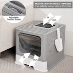 Foldable Enclosed Cat Litter Box with Scoop - Grey alternate 5