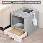 Foldable Enclosed Cat Litter Box with Scoop - Grey alternate 6