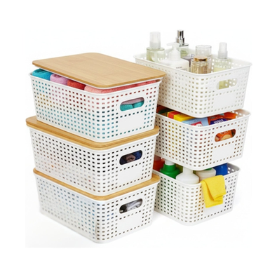 Storage Bins with Bamboo Lids - 6 Pack cover