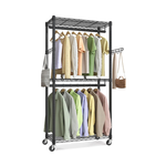 Double Rail Garment Rack with Shelves and Wheels