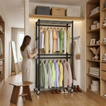 Double Rail Garment Rack with Shelves and Wheels alternate 1