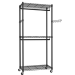 Double Rail Garment Rack with Shelves and Wheels alternate 3