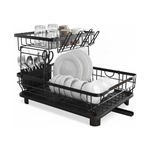 2 Tier Dish Drying Rack with Drainboard - Black