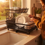 2 Tier Dish Drying Rack with Drainboard - Black alternate 7