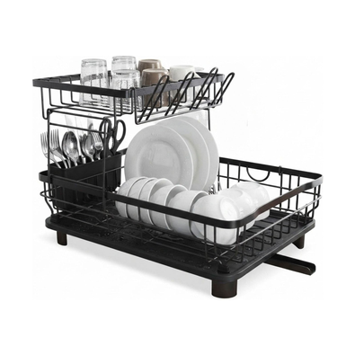 2 Tier Dish Drying Rack with Drainboard - Black cover
