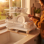2 Tier Dish Drying Rack with Drainboard - White alternate 7