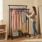 Double Rod Clothes Rack with Wheels alternate 1