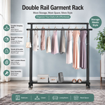 Double Rod Clothes Rack with Wheels alternate 2