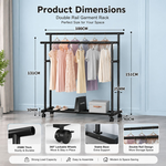 Double Rod Clothes Rack with Wheels alternate 3