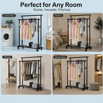 Double Rod Clothes Rack with Wheels alternate 6