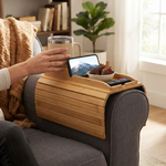 Bamboo Sofa Armrest Tray Couch Arm Table Natural alternate 7