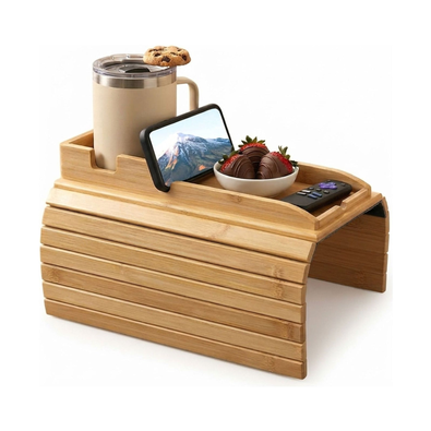 Bamboo Sofa Armrest Tray Couch Arm Table Natural cover