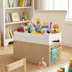 Large Foldable Toy Storage Box with Lid - Beige alternate 1