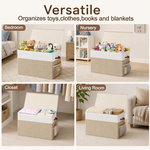 Large Foldable Toy Storage Box with Lid - Beige alternate 2