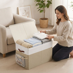 Large Foldable Toy Storage Box with Lid - Beige alternate 5