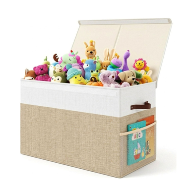 Large Foldable Toy Storage Box with Lid - Beige cover